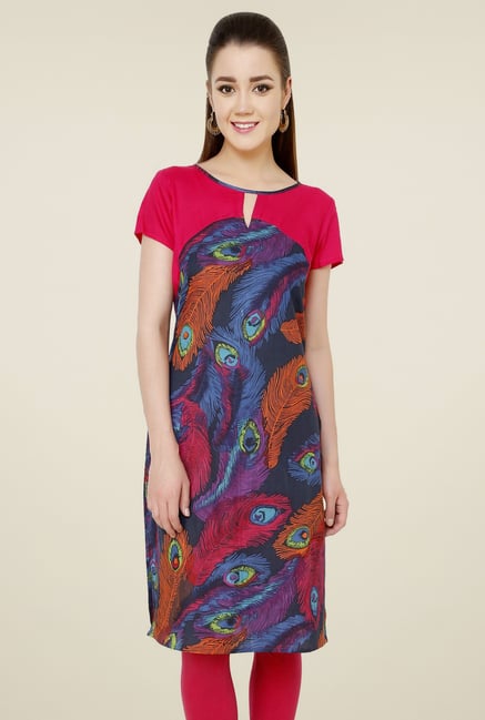 Pannkh Pink Cotton Boat Neck Kurti Pannkh Pink Cotton Boat Neck Kurti