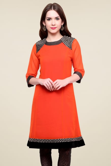 Pannkh Orange Regular Fit Kurti Pannkh Orange Regular Fit Kurti