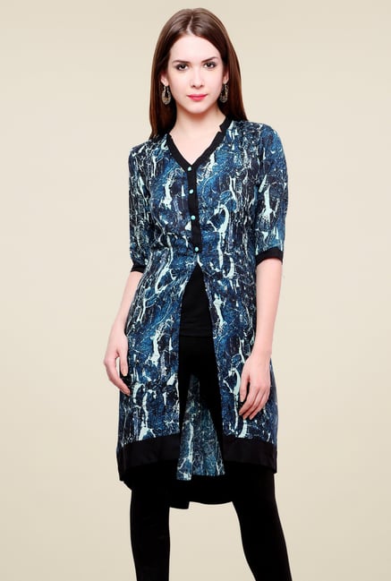 Pannkh Blue Elbow Sleeves Kurti Pannkh Blue Elbow Sleeves Kurti
