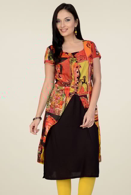 Pannkh Orange Regular Fit Printed Cotton Kurti Pannkh Orange Regular Fit Printed Cotton Kurti