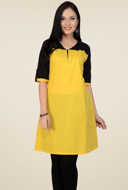 Pannkh Yellow & Black V-Neck Kurti Pannkh Yellow & Black V-Neck Kurti