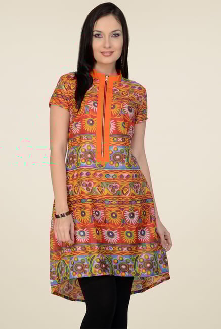 Pannkh Orange Regular Fit Cotton Kurti Pannkh Orange Regular Fit Cotton Kurti