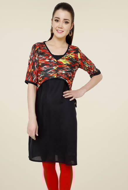 Pannkh Black Elbow Sleeves Jacket Kurti Pannkh Black Elbow Sleeves Jacket Kurti