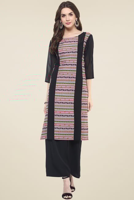 Pannkh Black Regular Fit Round Neck Kurti Pannkh Black Regular Fit Round Neck Kurti