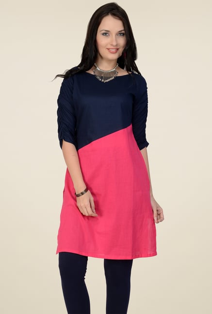 Pannkh Navy & Pink Cotton Kurti Pannkh Navy & Pink Cotton Kurti