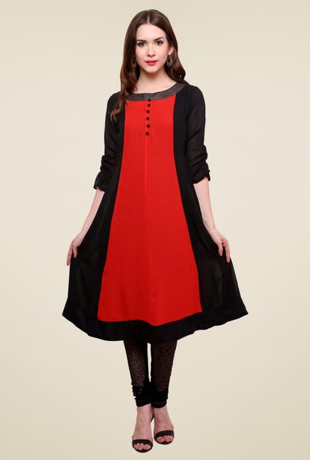 Pannkh Black & Red Round Neck Kurti Pannkh Black & Red Round Neck Kurti