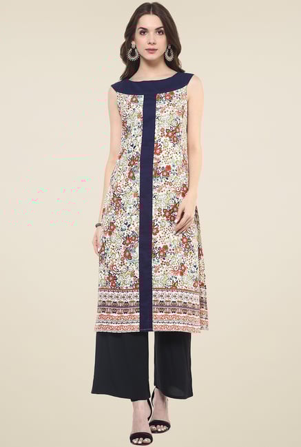 Pannkh Navy & Off-White Regular Fit Kurti Pannkh Navy & Off-White Regular Fit Kurti
