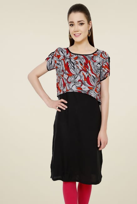 Pannkh Grey & Black Short Sleeves Kurti Pannkh Grey & Black Short Sleeves Kurti