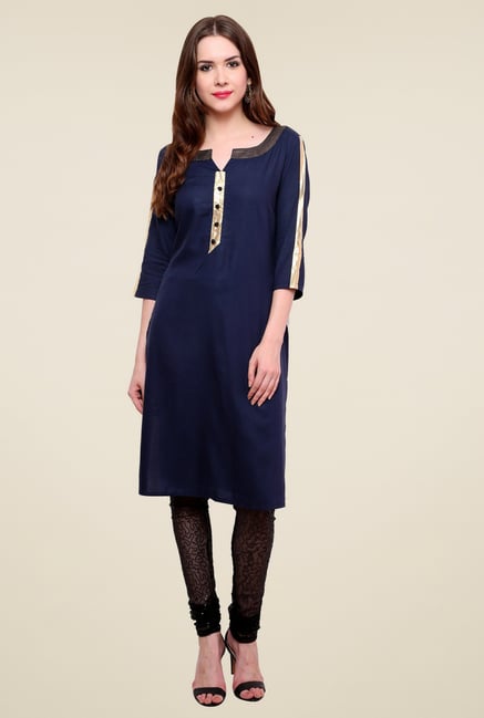 Pannkh Navy Round Neck Kurti Pannkh Navy Round Neck Kurti