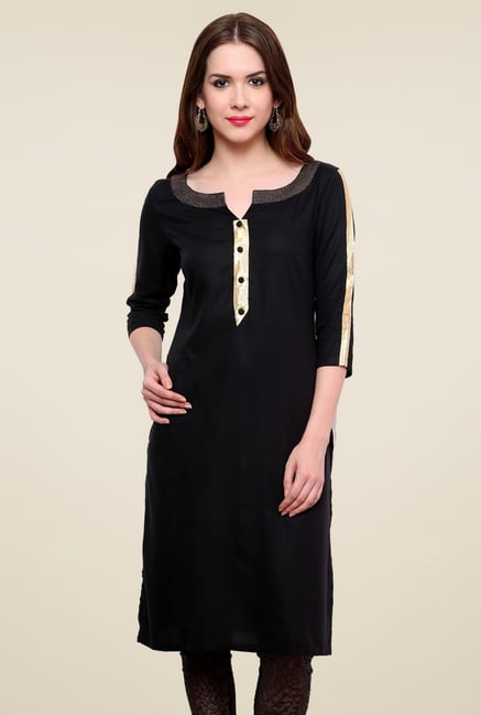 Pannkh Black Round Neck Kurti Pannkh Black Round Neck Kurti