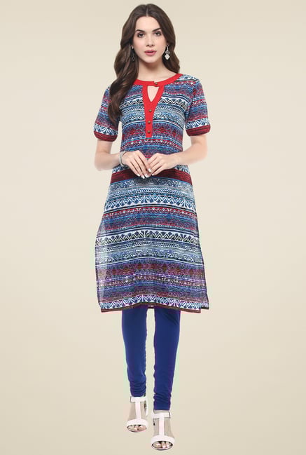 Pannkh Blue & Maroon Short Sleeves Kurti Pannkh Blue & Maroon Short Sleeves Kurti