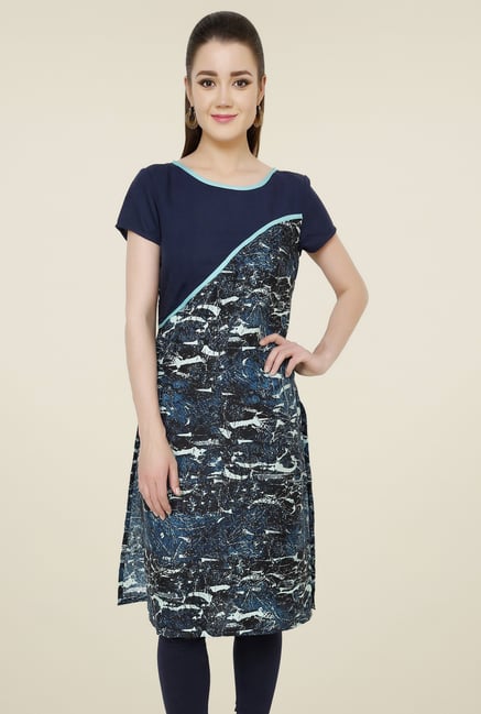 Pannkh Blue Boat Neck Kurti Pannkh Blue Boat Neck Kurti