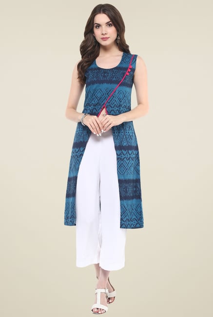 Pannkh Navy Sleeveless Kurti Pannkh Navy Sleeveless Kurti