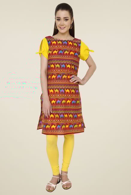 Pannkh Red Boat Neck Cotton Kurti Pannkh Red Boat Neck Cotton Kurti