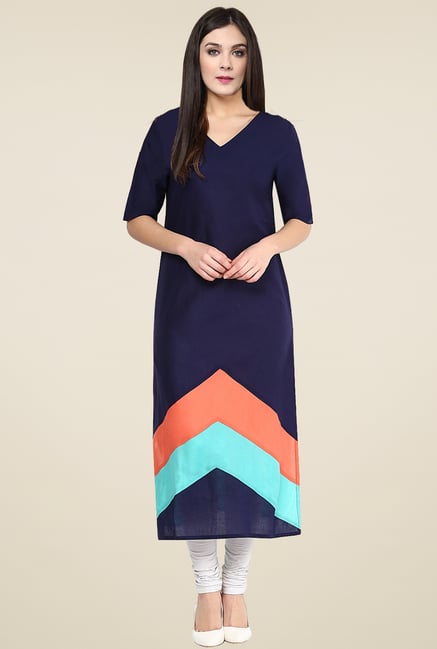 Pannkh Blue V-Neck Cotton Kurti Pannkh Blue V-Neck Cotton Kurti