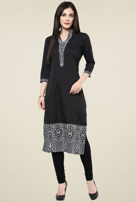 Pannkh Black Printed Regular Fit Kurti Pannkh Black Printed Regular Fit Kurti