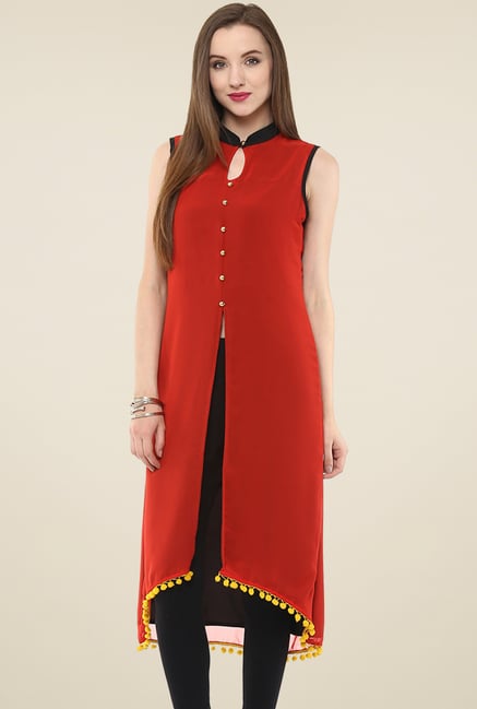 Pannkh Red Sleeveless Kurti Pannkh Red Sleeveless Kurti
