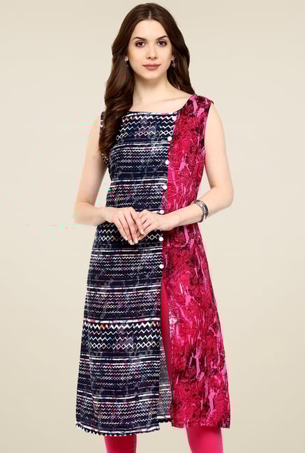 Pannkh Multicolor Sleeveless Round Neck Kurti Pannkh Multicolor Sleeveless Round Neck Kurti