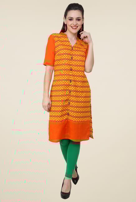 Pannkh Yellow Mandarin Collar Kurti Pannkh Yellow Mandarin Collar Kurti