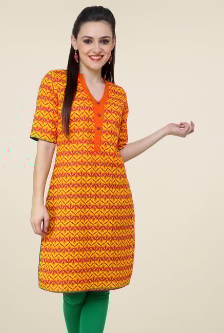 Pannkh Yellow Elbow Sleeves Kurti Pannkh Yellow Elbow Sleeves Kurti