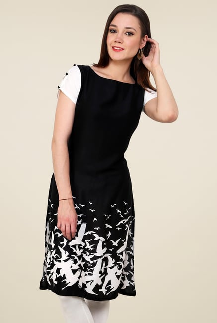 Pannkh Black Boat Neck Kurti Pannkh Black Boat Neck Kurti