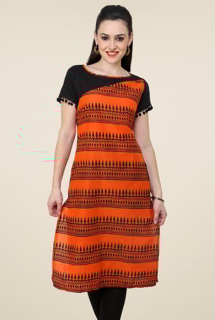 Pannkh Orange Half Sleeves Kurti Pannkh Orange Half Sleeves Kurti