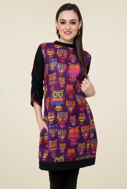 Pannkh Purple Band Neck Kurti Pannkh Purple Band Neck Kurti