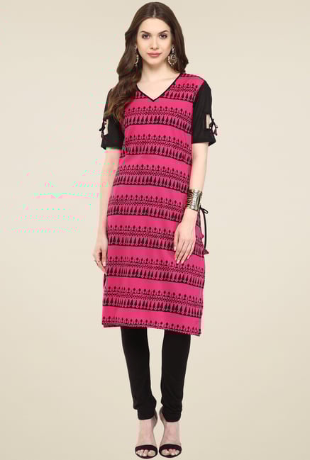 Pannkh Fuchsia & Black Printed Regular Fit Kurti Pannkh Fuchsia & Black Printed Regular Fit Kurti