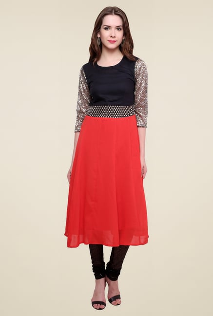 Pannkh Red Round Neck Regular Fit Kurti Pannkh Red Round Neck Regular Fit Kurti
