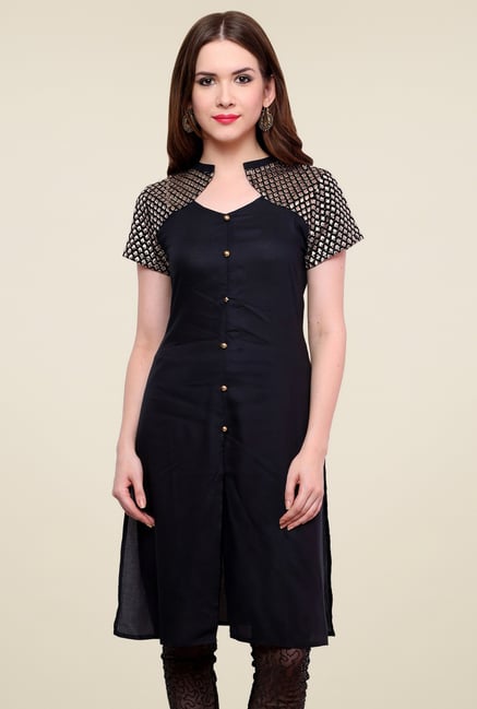 Pannkh Black Short Sleeves Regular Fit Kurti Pannkh Black Short Sleeves Regular Fit Kurti