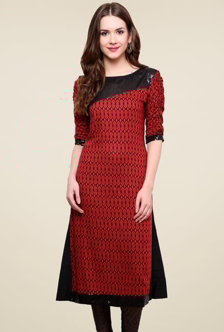 Pannkh Red & Black Boat Neck Kurti Pannkh Red & Black Boat Neck Kurti
