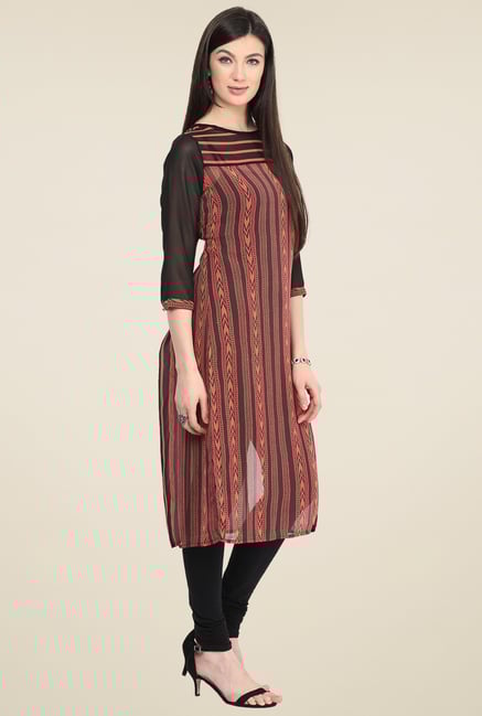 Pannkh Black & Coral Regular Fit Kurti Pannkh Black & Coral Regular Fit Kurti