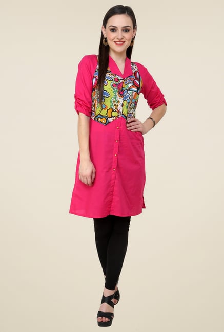 Pannkh Pink Elbow Sleeves Regular Fit Kurti Pannkh Pink Elbow Sleeves Regular Fit Kurti