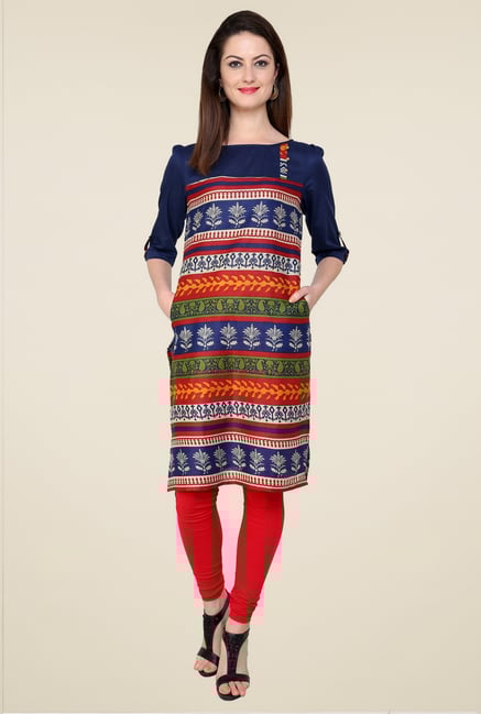 Pannkh Blue Round Neck Regular Fit Kurti Pannkh Blue Round Neck Regular Fit Kurti