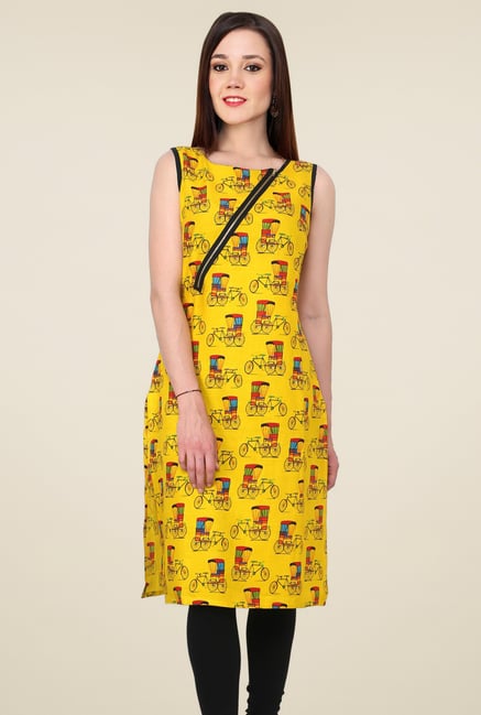 Pannkh Yellow Sleeveless Kurti Pannkh Yellow Sleeveless Kurti