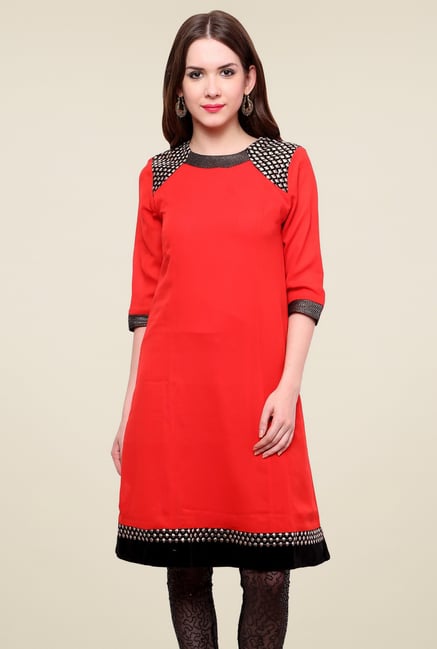 Pannkh Red Regular Fit Kurti Pannkh Red Regular Fit Kurti