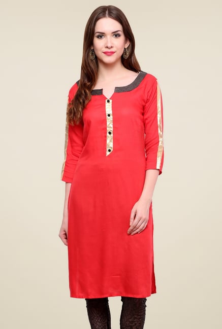 Pannkh Red Round Neck Kurti Pannkh Red Round Neck Kurti
