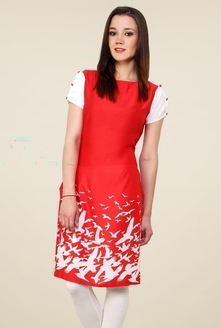 Pannkh Red Boat Neck Regular Fit Kurti Pannkh Red Boat Neck Regular Fit Kurti