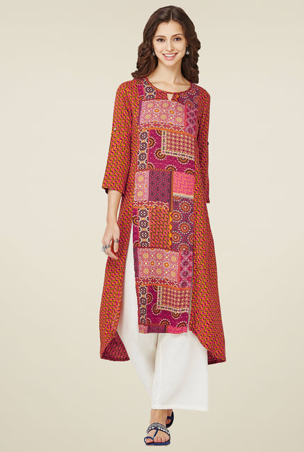 Global Desi Multicolor Round Neck Kurta Global Desi Multicolor Round Neck Kurta