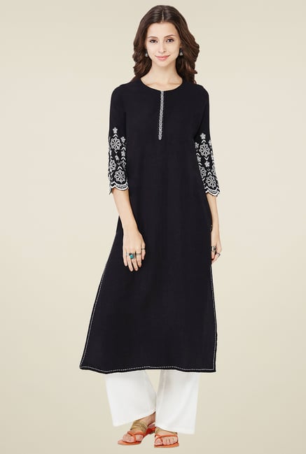 Global Desi Black Round Neck Kurta Global Desi Black Round Neck Kurta