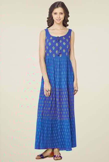 Global Desi Ink Blue Regular Fit Maxi Dress Global Desi Ink Blue Regular Fit Maxi Dress