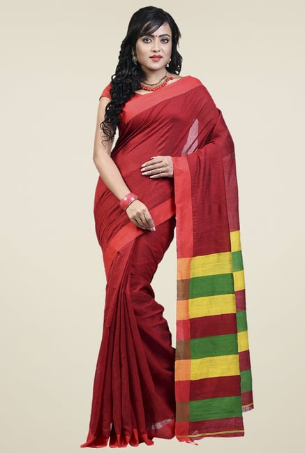 Bengal Handloom Red Cotton Silk Saree Bengal Handloom Red Cotton Silk Saree