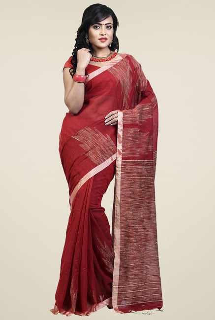 Bengal Handloom Dark Red Cotton Silk Saree Bengal Handloom Dark Red Cotton Silk Saree