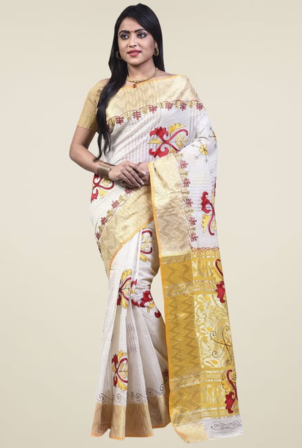 Bengal Handloom White Cotton Silk Saree Bengal Handloom White Cotton Silk Saree