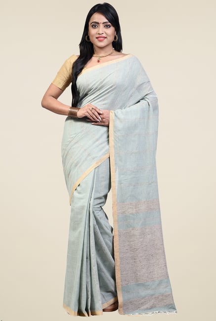 Bengal Handloom Light Grey Cotton Saree Bengal Handloom Light Grey Cotton Saree