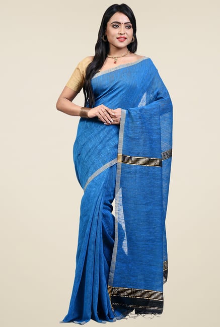 Bengal Handloom Blue Solid Saree Bengal Handloom Blue Solid Saree