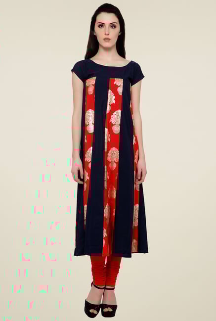 Ahalyaa Navy & Red Printed Regular Fit Anarkali Kurta Ahalyaa Navy & Red Printed Regular Fit Anarkali Kurta