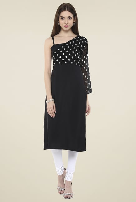 Ahalyaa Black One Shoulder Regular Fit Kurti Ahalyaa Black One Shoulder Regular Fit Kurti