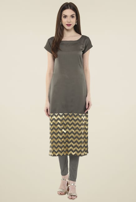 Ahalyaa Dark Beige & Gold Printed Regular Fit Kurti Ahalyaa Dark Beige & Gold Printed Regular Fit Kurti