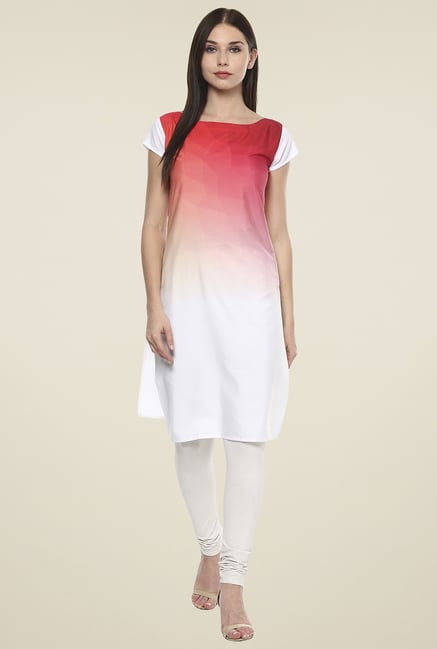Ahalyaa White & Red Regular Fit Kurti Ahalyaa White & Red Regular Fit Kurti